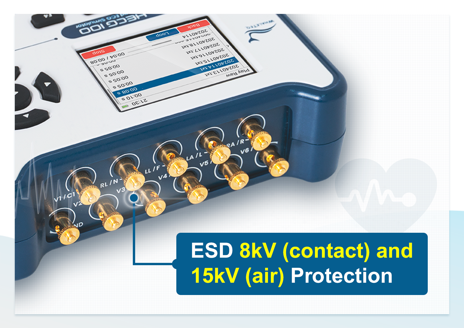 HECG100 Handheld 12-lead ECG Simulator with Enhanced ESD-protected Electrode Terminals